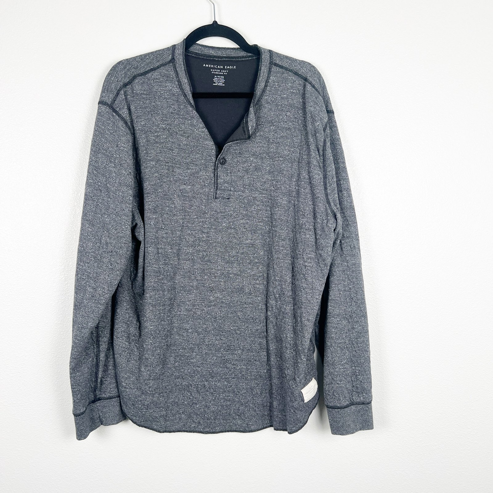 American Eagle Men's Long Sleeve Henley Tee Gray Sz‎ XL